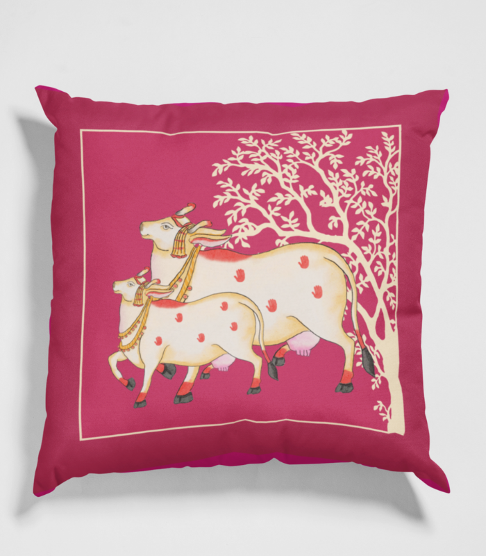 kamdhenu cow print cushion cover , Red cushion cover