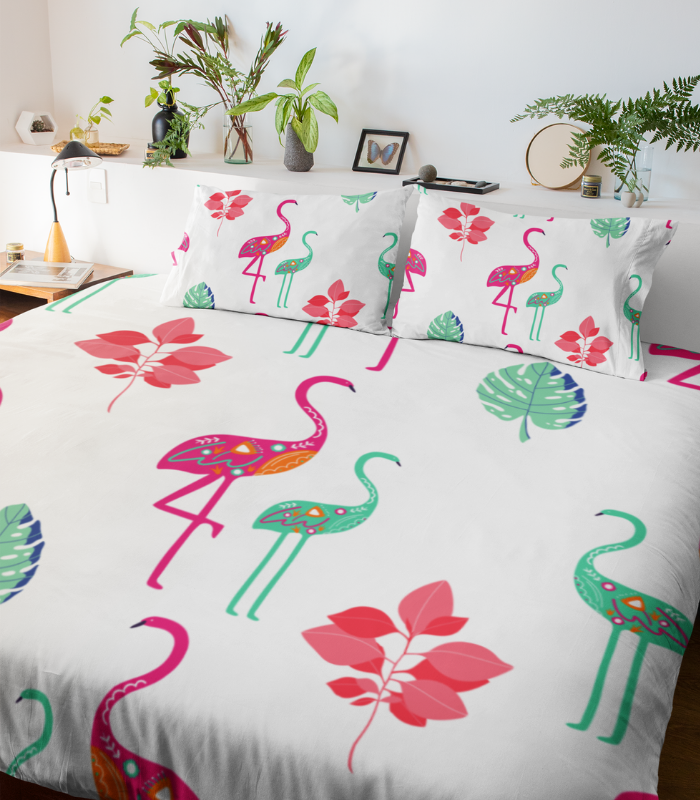 102 Flamingos print multicolor cotton poplin singal bed sheet - out of stock now - Image 1