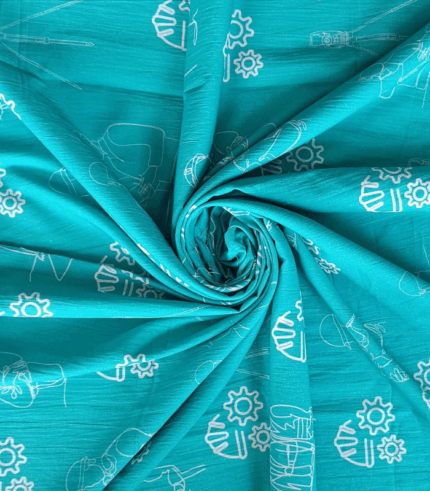 Sapphire Blue Engineer Print Cotton Cambric Fabric – Soft, Breathable & Perfect for Kurtas and Shirts
