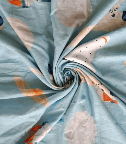 Sky Blue Astronaut Print Cotton Cambric Fabric – Digital Print, Soft & Breathable for Kurtas and Shirts