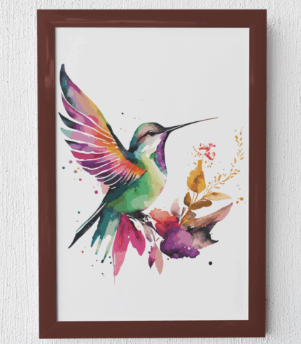 Kingfisher and Flowers Design Wall Art Framed Embroidery Print Painting for Wall Decor | Digital Satin Print with Zari & Thread Hand Embroidery | 12x16 inch Acrylic Frame