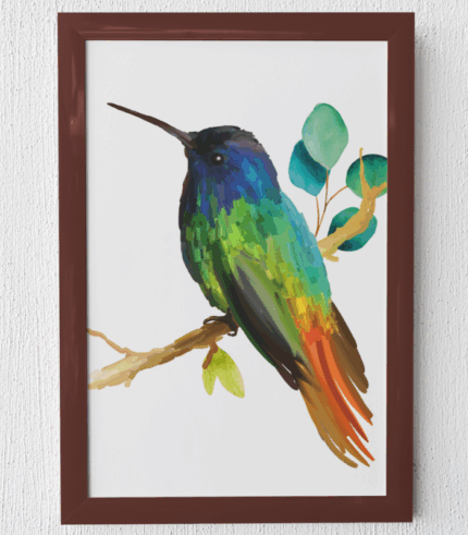 Coastal Kingfisher Bird Multicolor Wall Art Framed Embroidery Print Painting for Wall Decor | Digital Satin Print with Zari & Thread Hand Embroidery | 12x16 inch Acrylic Frame