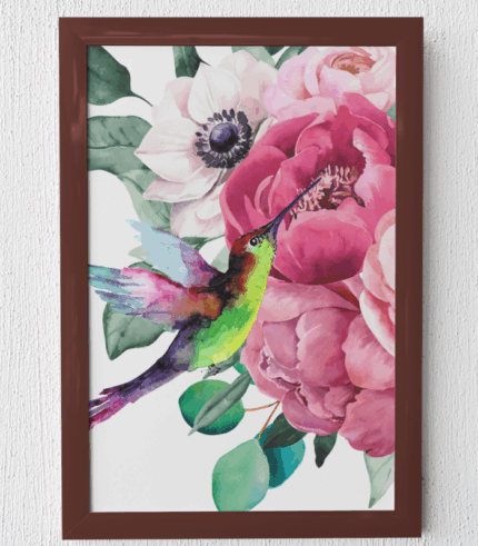 Coastal Kingfisher Bird Multicolor Wall Art Framed Embroidery Print Painting for Wall Decor | Digital Satin Print with Zari & Thread Hand Embroidery | 12x16 inch