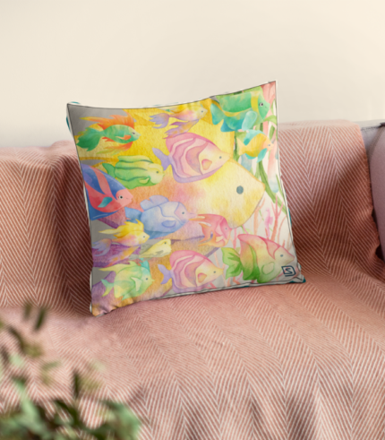 Multicolor sea life  Digital Print Gazi Satin Cushion Covers | 16x16 Inch Premium Decorative cushion