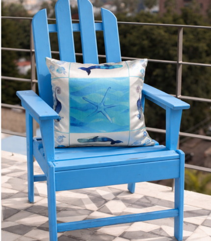 Blue sea life  Digital Print Gazi Satin Cushion Covers | 18x18 Inch Premium Decorative cushion