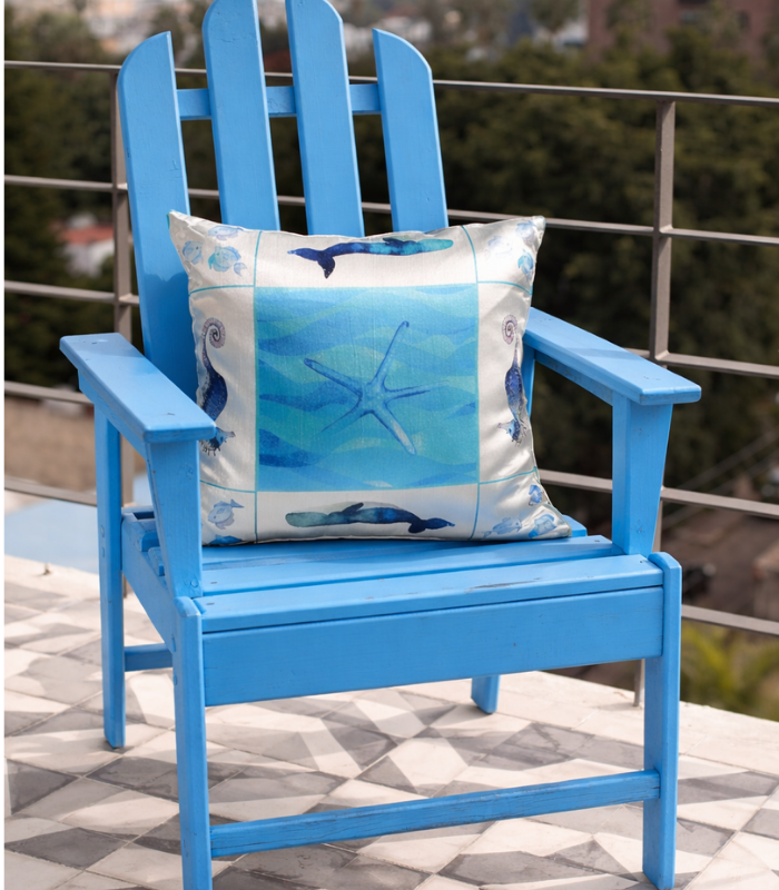 _sea life hotel cushion (1) Blue sea life Digital Print Gazi Satin Cushion Covers | 18x18 Inch Premium Decorative cushion - Image 1