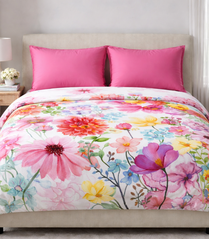 BED ROOM Pink floral Cotton Poplin Bed Sheet king size | Made to order - Image 1