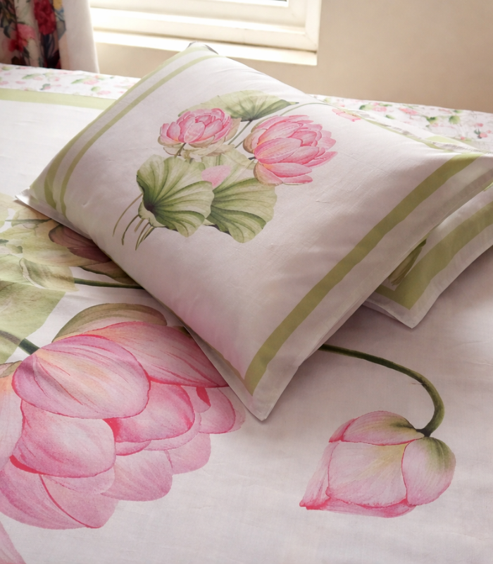 BED ROOM (2) Lotus design Cotton Poplin Bed Sheet | queen size ( only one in stock now ) - Image 1