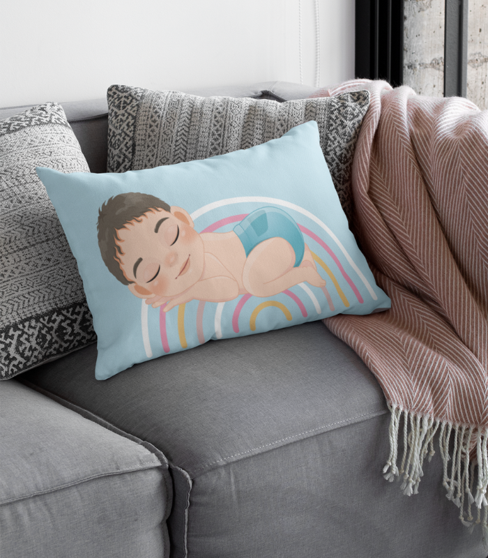Baby Pillow (12) Baby Pillow Sleeping on Rainbow Cotton Satin Lycra Cover | Ultra-Soft, Premium & Gentle Digital Print Baby Pillow Cover | 12 x 9 Inch - Image 1