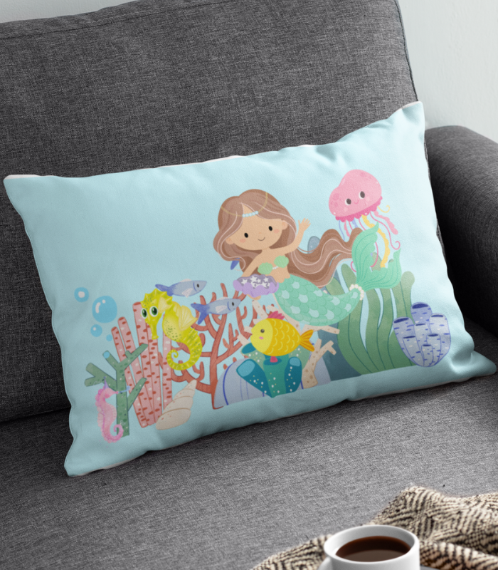 Baby Pillow (13) Baby Pillow Mermaid Under Water Cotton Satin Lycra Cover | Ultra-Soft, Premium & Gentle Digital Print Baby Pillow Cover | 12 x 9 Inch - Image 1