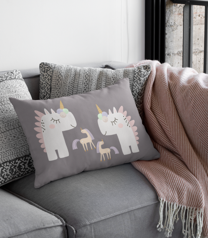 Baby Pillow (16) Baby Pillow Unicorns Charcoal Grey Cotton Satin Lycra Cover | Ultra-Soft, Premium & Gentle Digital Print Baby Pillow Cover | 12 x 9 Inch - Image 1