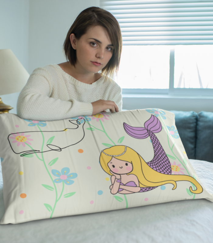 Baby Pillow (20) Baby Pillow Mermaids Print Cotton Satin Lycra Cover | Cute Multicolor Digital Print Baby Pillow Cover | 12 x 9 Inch - Image 1