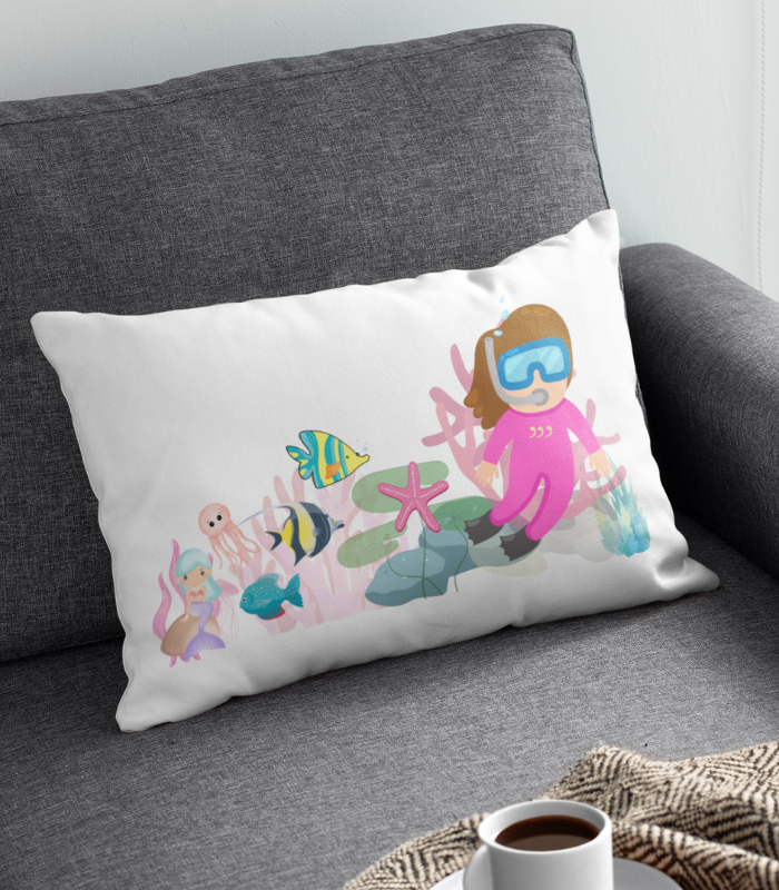 Mermaid sea life baby pillow Baby Pillow Scuba Diver Under the Sea Cotton Satin Lycra Cover | Ultra-Soft, Premium, Breathable Digital Print Baby Pillow Cover | 12 x 9 Inch - Image 1