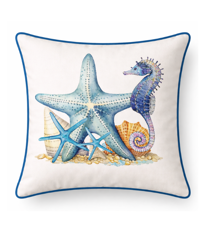 cushion cotton Blue and white sea life Digital print cotton Cushion Covers | 18 x18 Inch Premium Decorative cushion - Image 1