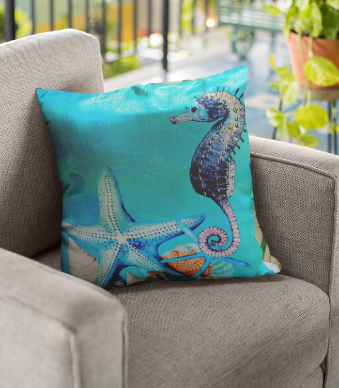 ocean life cushions (6) Torquish Blue ocean life Digital Print Gazi Satin Cushion Covers | 16x16Inch Premium Decorative cushion - Image 1