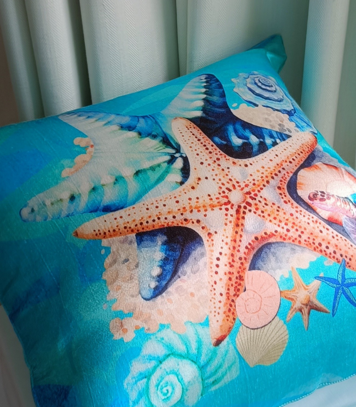 sea life hotel cushion (13) Ocean life Digital Print Gazi Satin Cushion Covers | 16x16Inch Premium Decorative cushion - Image 1