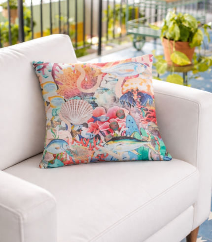 Pastel colors under sea water Digital Print Gazi Satin Cushion Covers | 16x16Inch Premium Decorative cushion