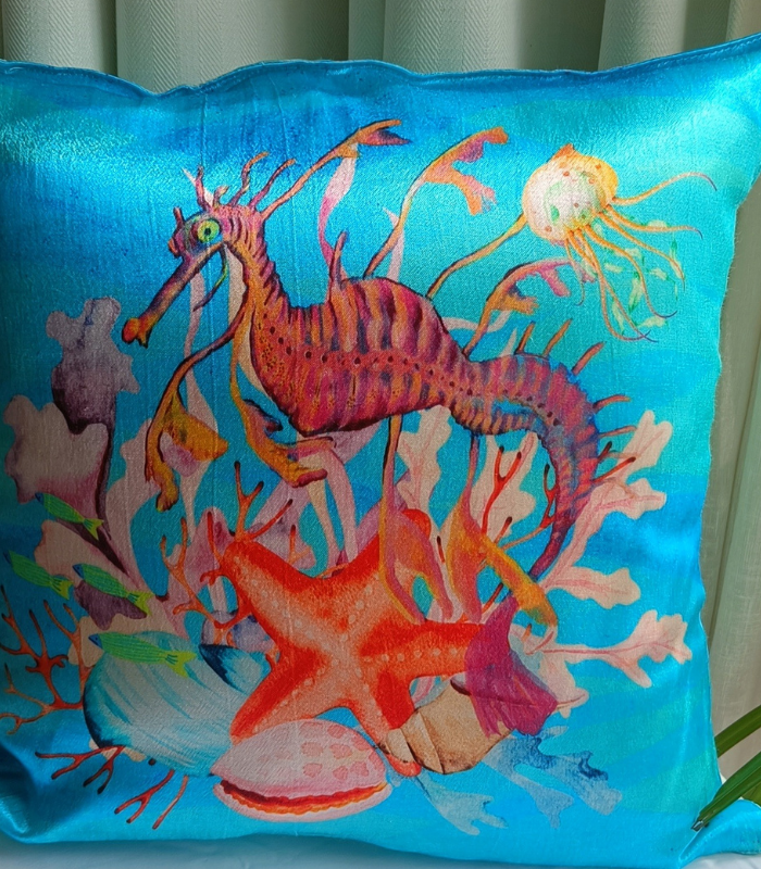 sea life hotel cushion (5) Ocean life Digital Print Gazi Satin Cushion Covers | 16x16Inch Premium Decorative cushion - Image 1