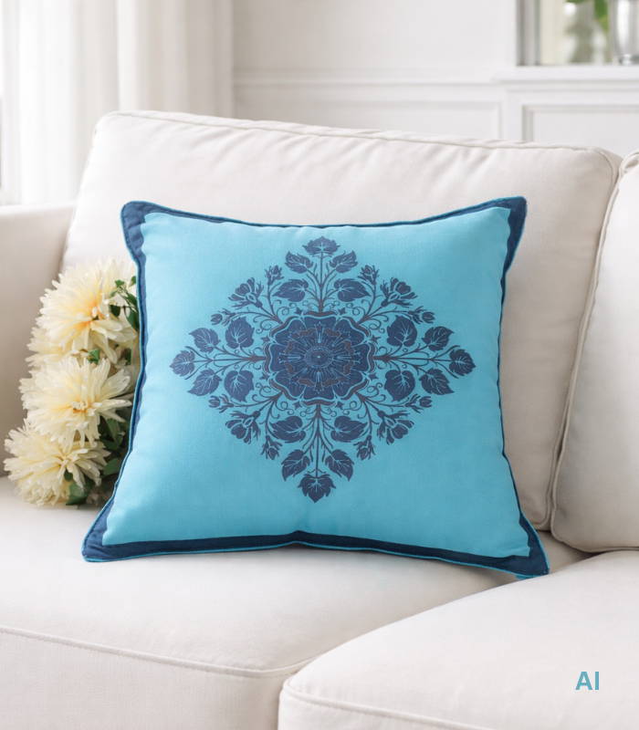 blue cushion cover 1 Blue Floral Cushion Cover ( Poly canvas ) 16 " by 16 " only two peices available - Image 1