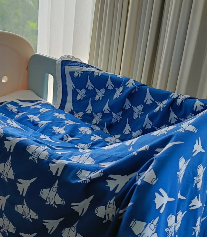 crib sheet set fighter jet (1) Blue and White Fighter Jets AC Comforter – Premium cotton Multi-Use 58x58 - Image 1
