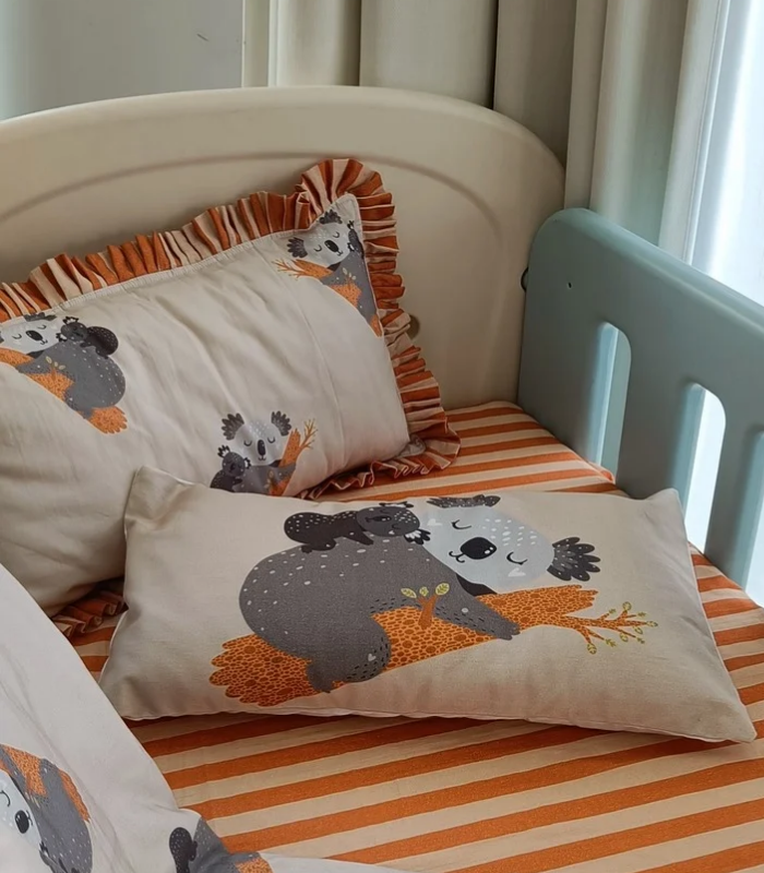crib sheet set koala (1) The Koala print beige crib bedding set, featuring a breathable AC comforter, premium crib sheet, and soft pillow, offers an elite combination of eco-friendly comfort and versatile multi-use functionality for your nursery. - Image 1