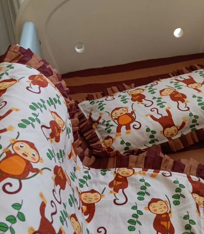 crib sheet set monkey Stunning Brown Monkey Pattern Digital Print AC Comforter crib sheet and pillow cover – Luxury Multi-Use 58x58 Baby Blanket - Image 1