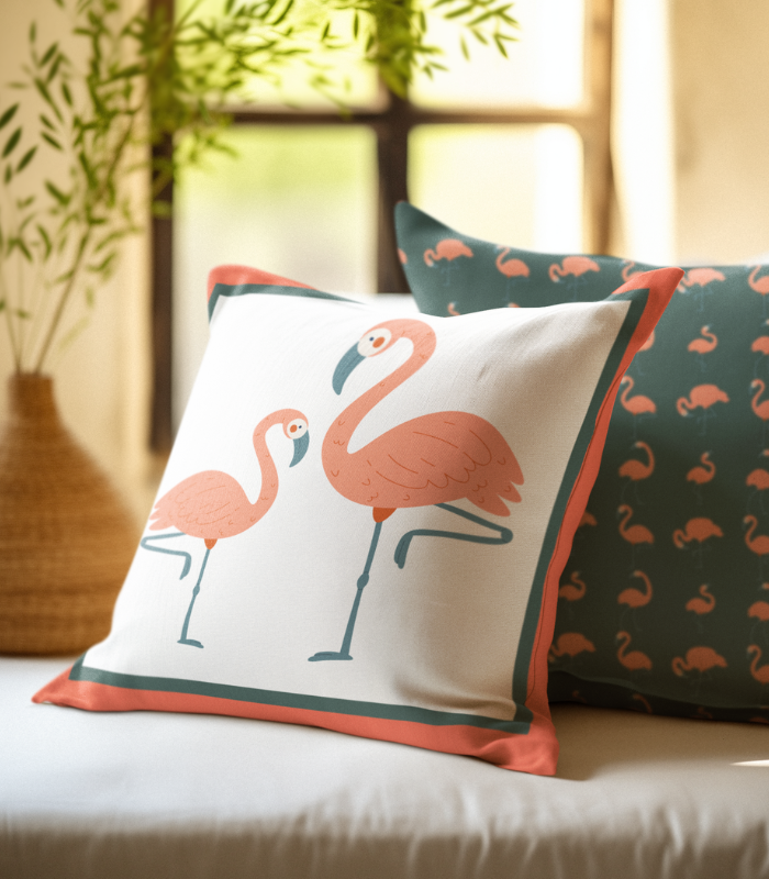 cushion (10) Vibrant Flamingo Pattern Digital Print Cushion Cover – Luxury 16x16 Poly Canvas Nature Decor - Image 1