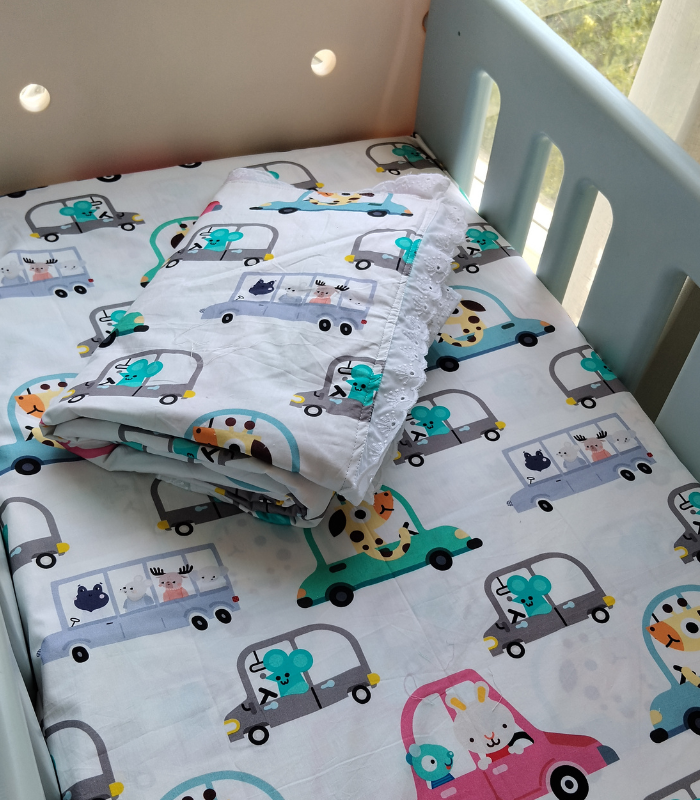baby comforter set design cars and bus print picture 3 Motor Car Multicolor Digital Print on Pure Premium Cotton Poplin Baby Crib Sheet Pillow and Comforter Duvet Set – Soft Breathable Baby Bedding - Image 1